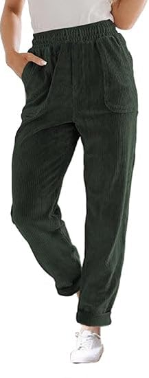 LOVESHOOT Corduroy Pants for Women Elastic High Waist Pull On Straight Leg Slacks Casual Fall Trousers with Pockets
