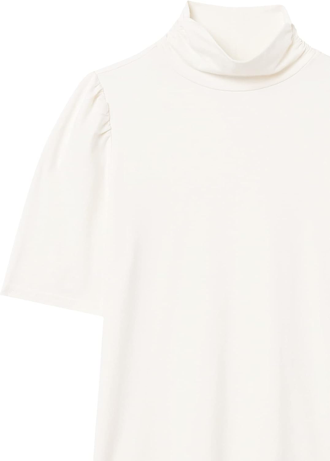 Amazon Essentials Women's Cotton Modal Draped Puff Sleeve Turtleneck Top, Navy, Regular Fit
