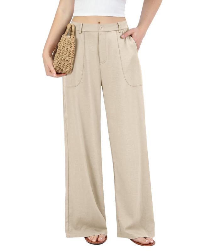 JEKAOYI Womens Cotton Linen Pants Wide Leg Casual Pull On Trousers