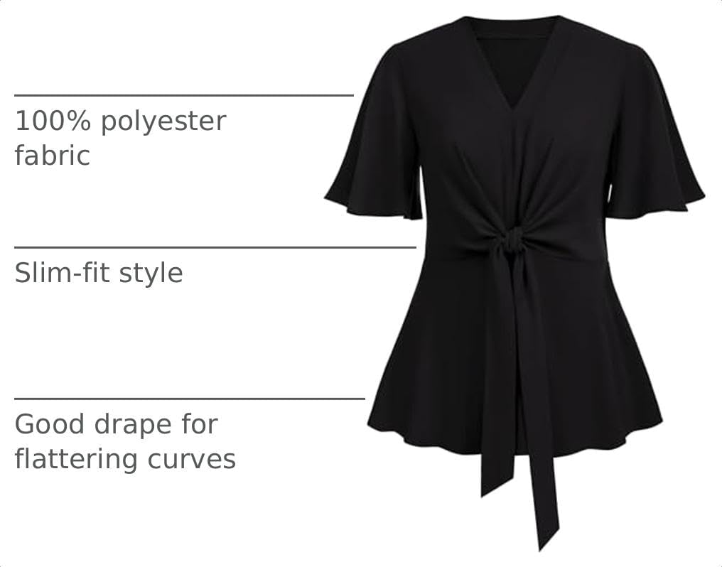 SCOMCHIC 2024 Women's Plus Size Peplum Tops Elegant V Neck Tie Front Bell Sleeve Flowy Blouses Shirts