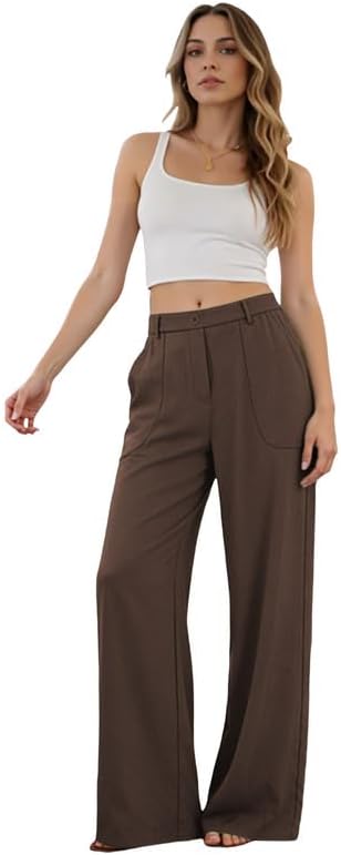 JEKAOYI Womens Cotton Linen Pants Wide Leg Casual Pull On Trousers