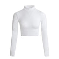 LONGBIDA Women's Long Sleeve Mock Neck Crop Tops Stretch Base Layer T-Shirt