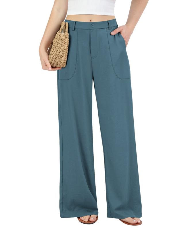 JEKAOYI Womens Cotton Linen Pants Wide Leg Casual Pull On Trousers