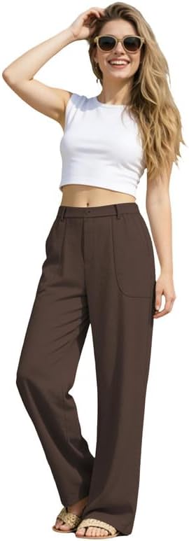 JEKAOYI Womens Cotton Linen Pants Wide Leg Casual Pull On Trousers