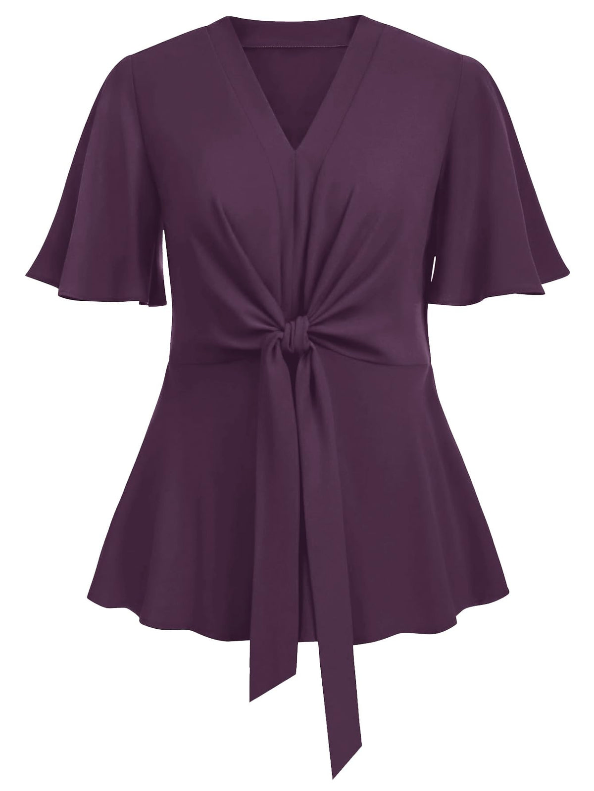 SCOMCHIC 2024 Women's Plus Size Peplum Tops Elegant V Neck Tie Front Bell Sleeve Flowy Blouses Shirts