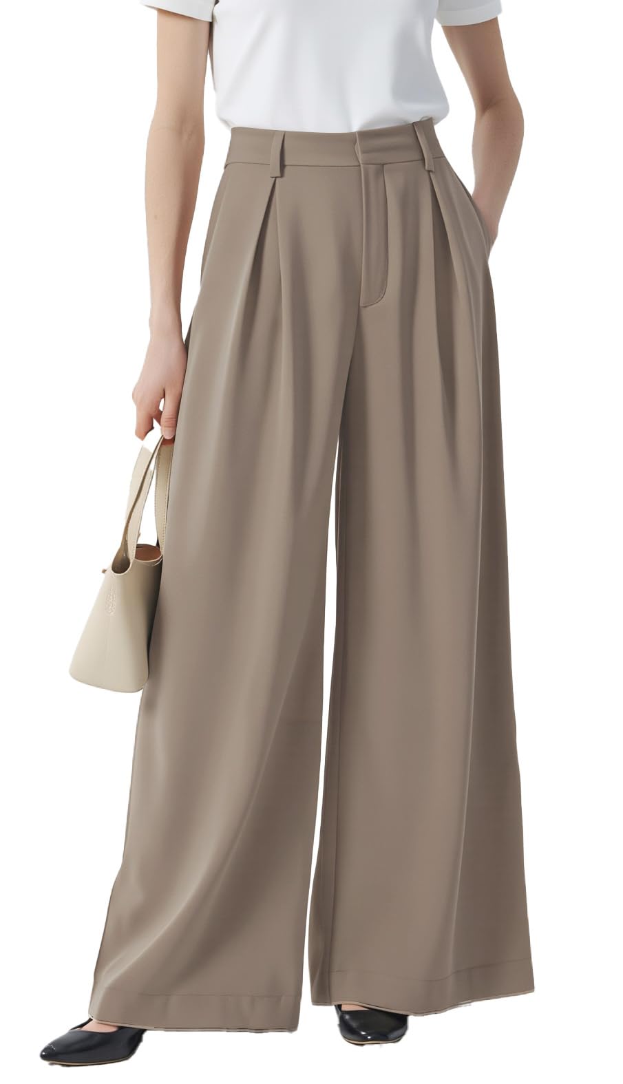 Tronjori Womens High Waist Casual Wide Leg Palazzo Business Pants