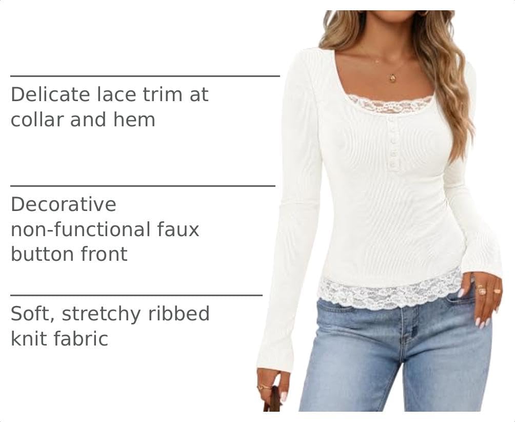 MEROKEETY Womens Fall Lace Trim Tops Cute Long Sleeve Scoop Neck Shirt 2026
