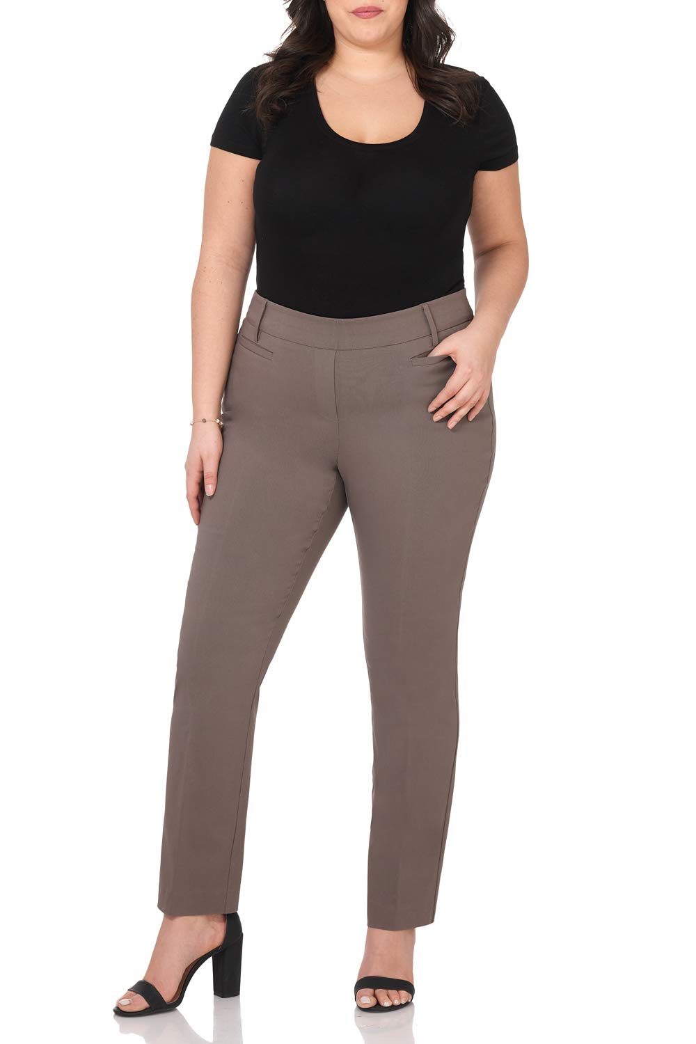 Rekucci Curvy Woman Ease into Comfort Plus Size Straight Pant w/Tummy Control