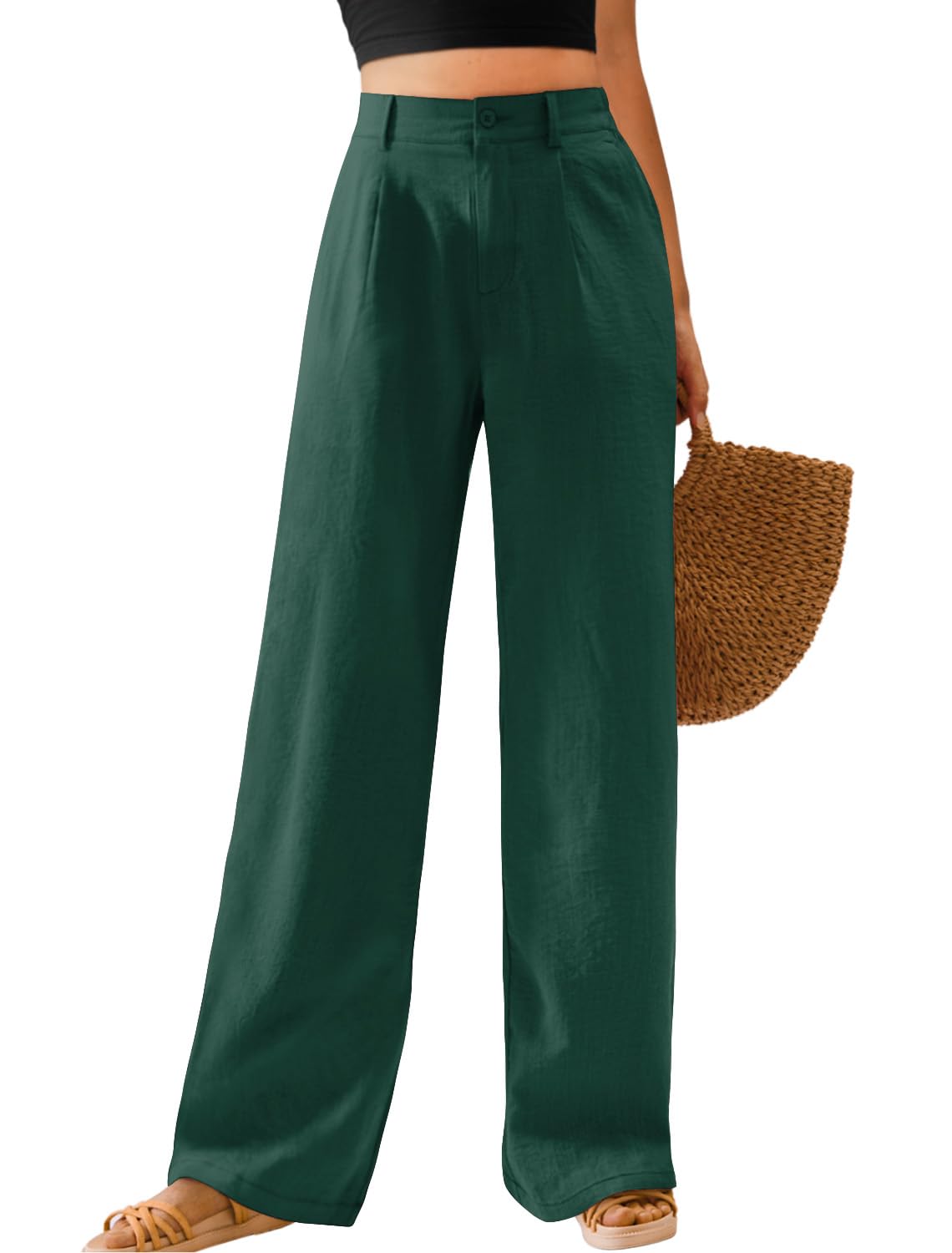 Feiersi Womens Casual Wide Leg Pants High Waisted Button Down Straight Long Trousers Palazzo Pants