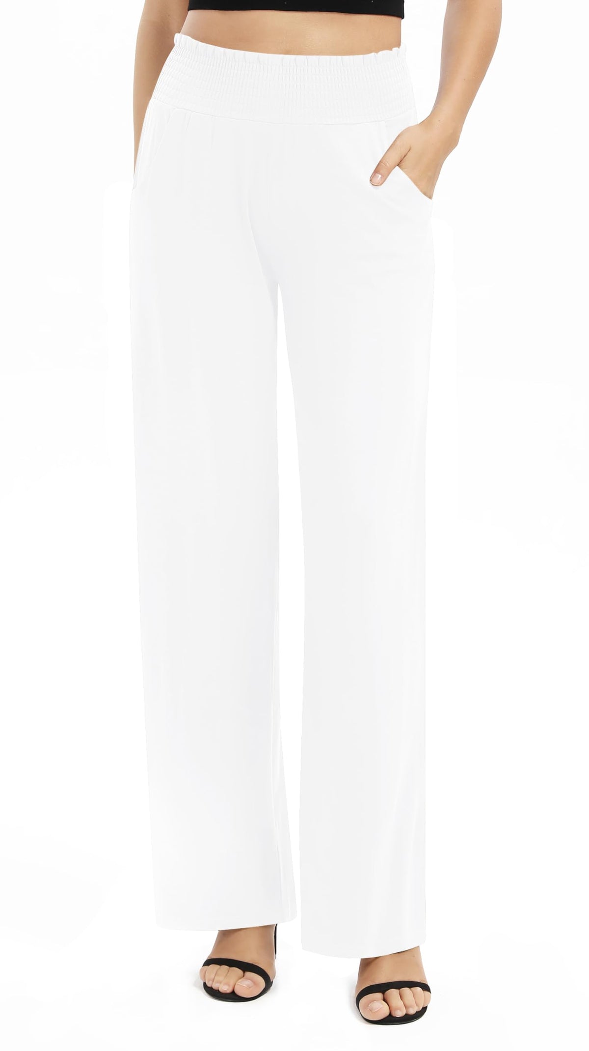 EXCHIC Women's Loose Straight Leg Palazzo Pants High Elastic Waist Causal Trousers with Pockets