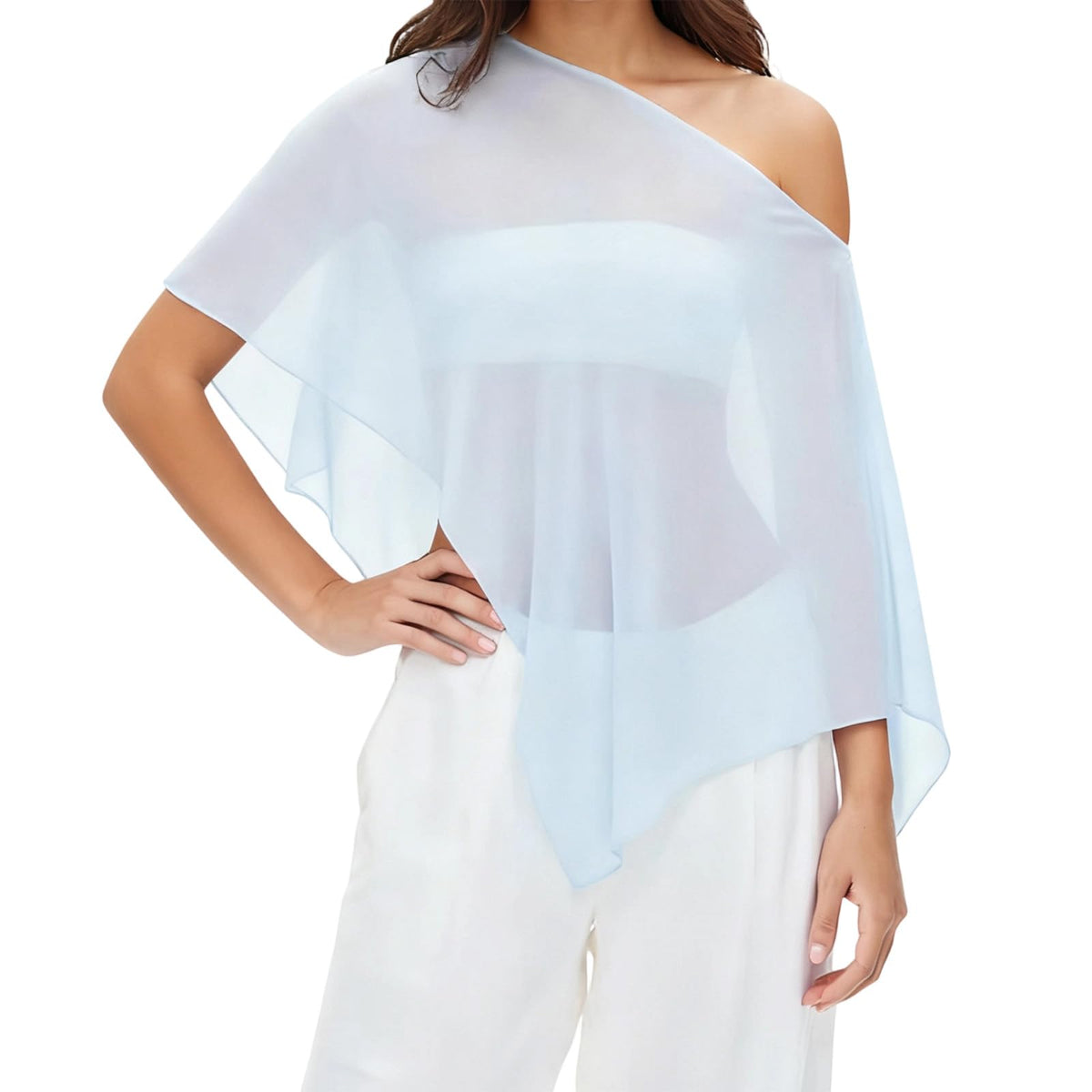 Women's Casual Sheer Chiffon Poncho Top Boat Neck Asymmetrical See Through Cover Up Beach Vacation Summer Y2k Outfit