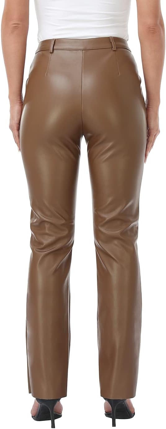 HDE Womens Faux Leather Pants High Waisted Straight Leg Trousers w/Pockets