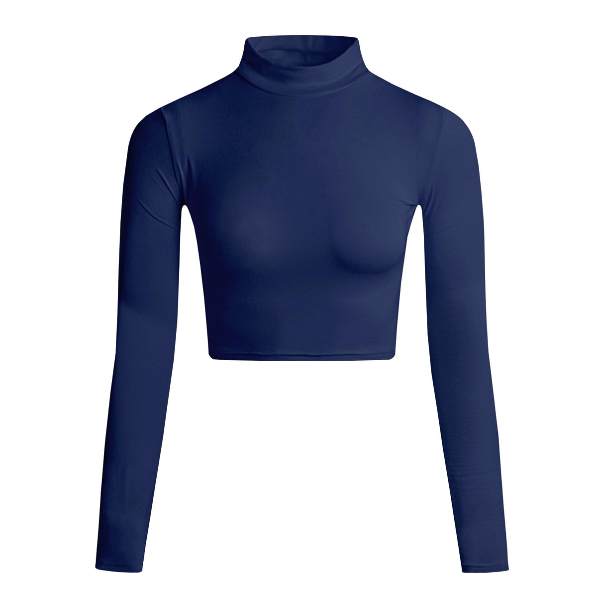 LONGBIDA Women's Long Sleeve Mock Neck Crop Tops Stretch Base Layer T-Shirt