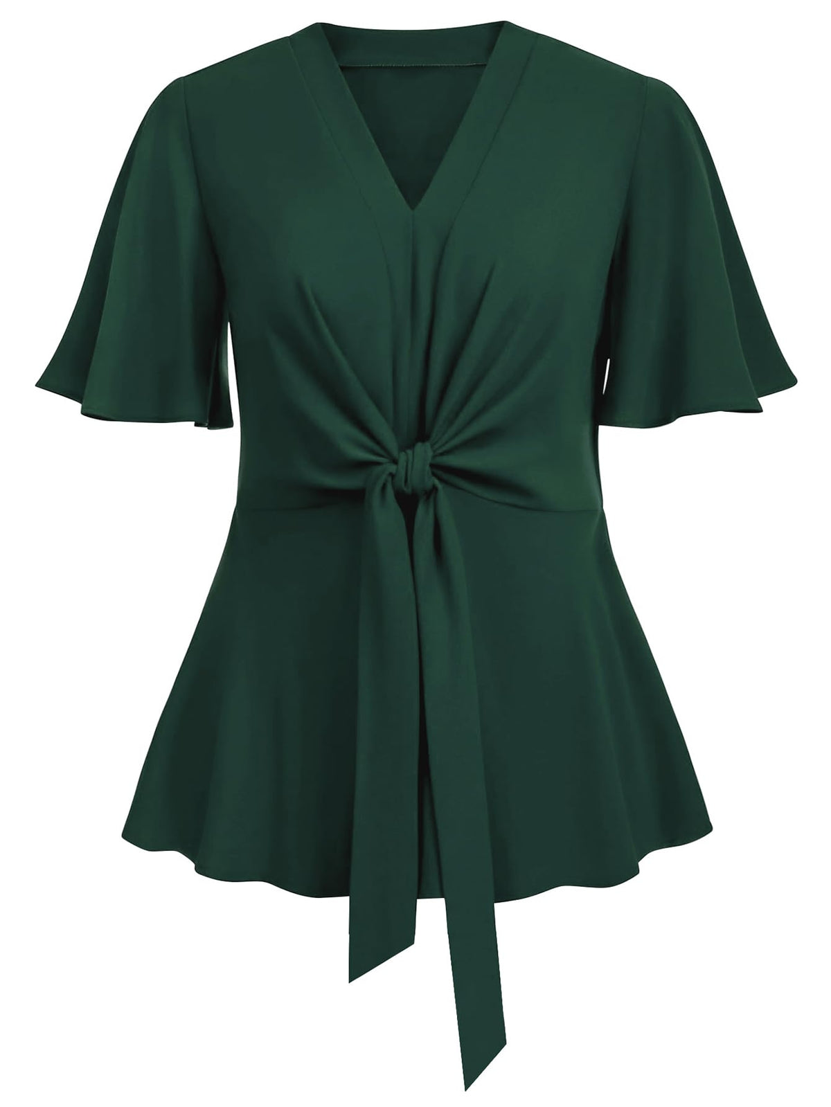 SCOMCHIC 2024 Women's Plus Size Peplum Tops Elegant V Neck Tie Front Bell Sleeve Flowy Blouses Shirts