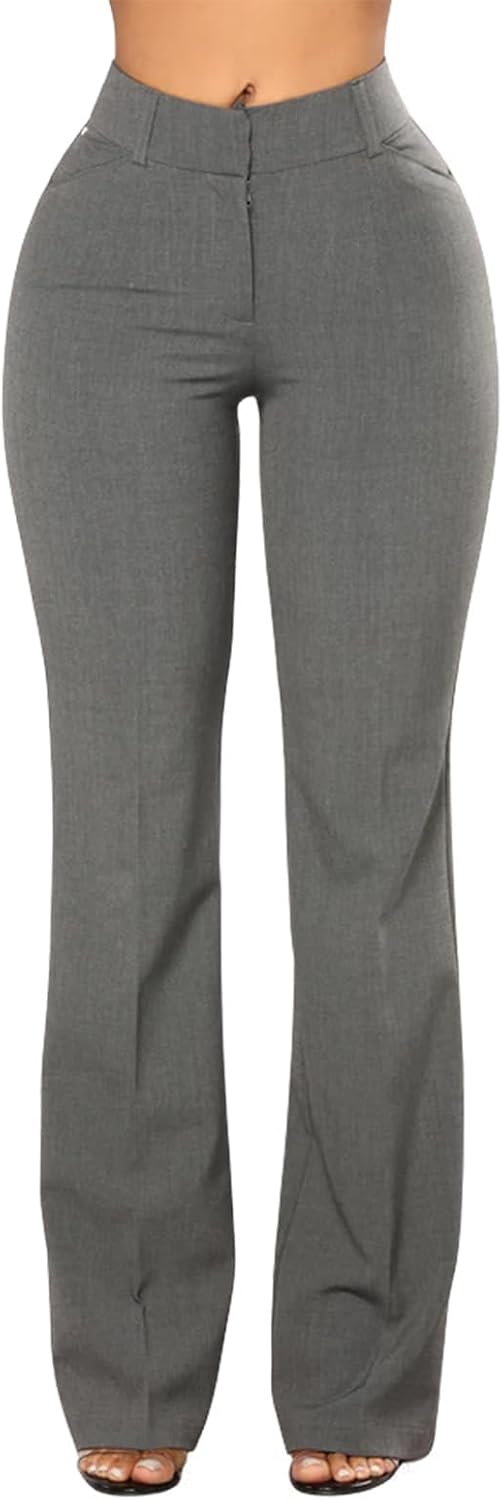 Work Dress Pants for Women Cotton Blend Bootcut Office Slacks Tailored Slit Fit Business Trousers