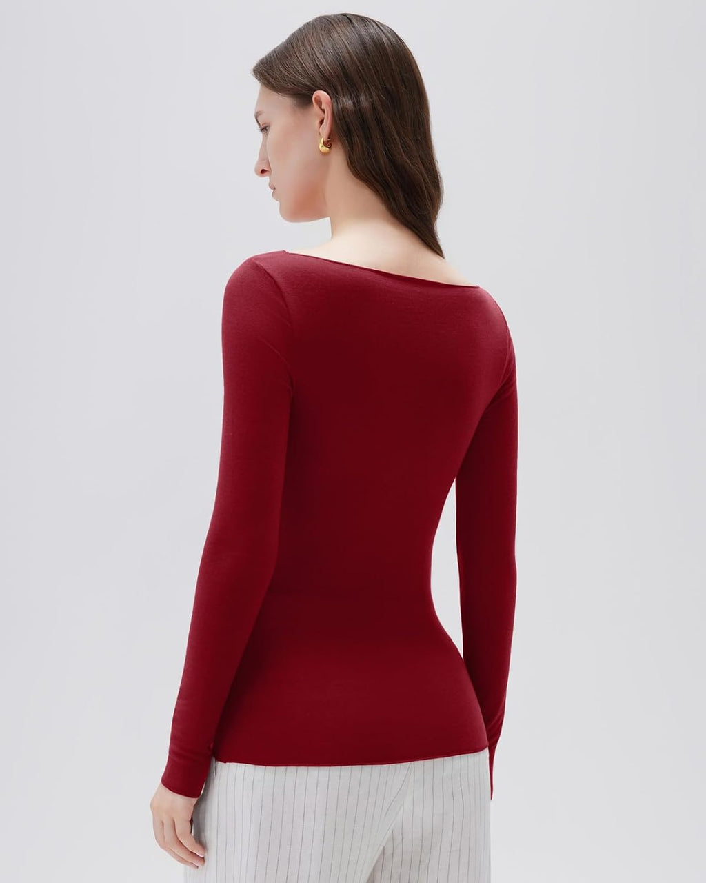 SUUKSESS Cloud Cashmere Women Boat Neck Fitted Long Sleeve Shirt Basic Knit Tops