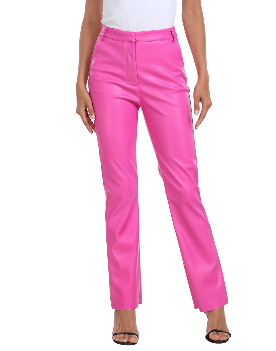 HDE Womens Faux Leather Pants High Waisted Straight Leg Trousers w/Pockets