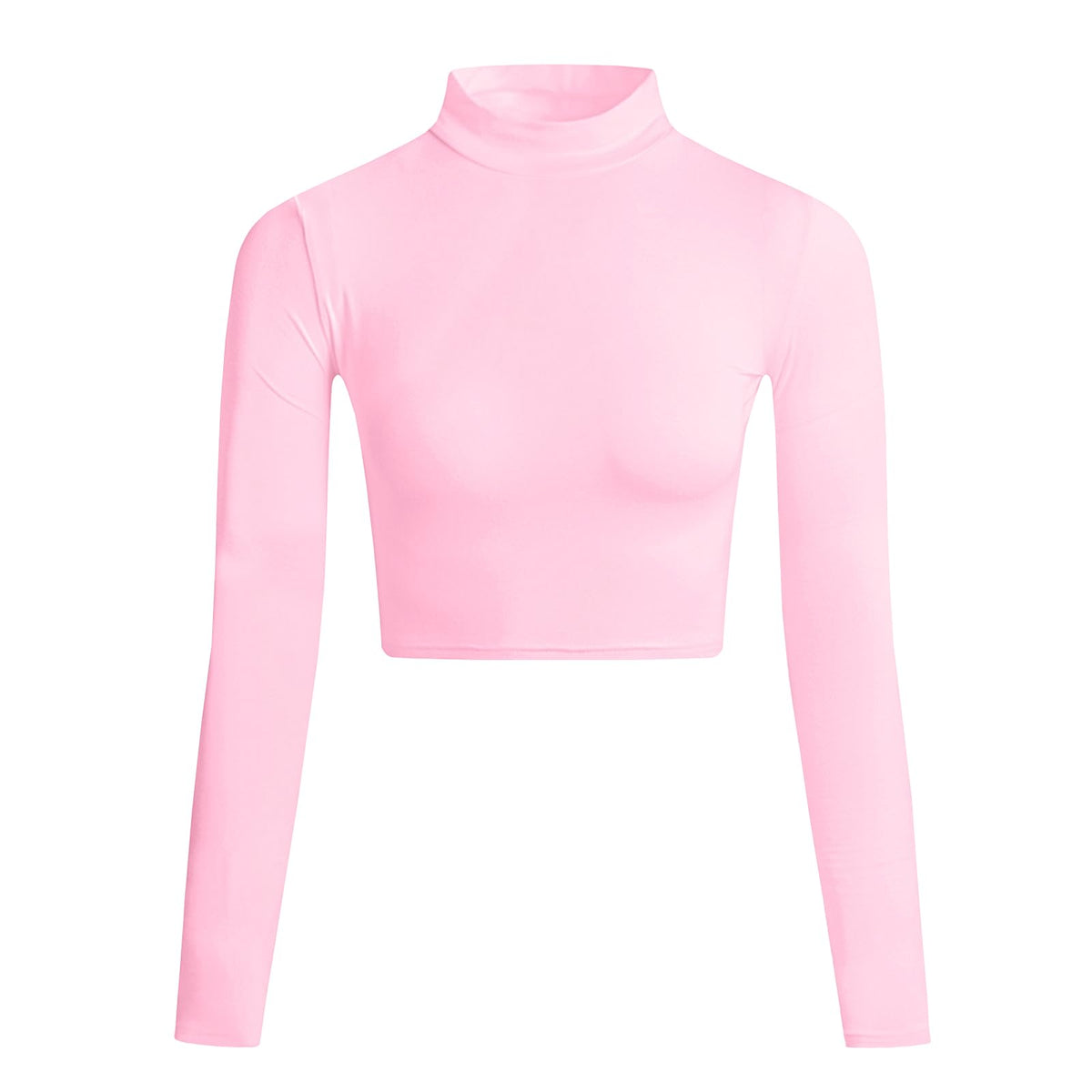 LONGBIDA Women's Long Sleeve Mock Neck Crop Tops Stretch Base Layer T-Shirt