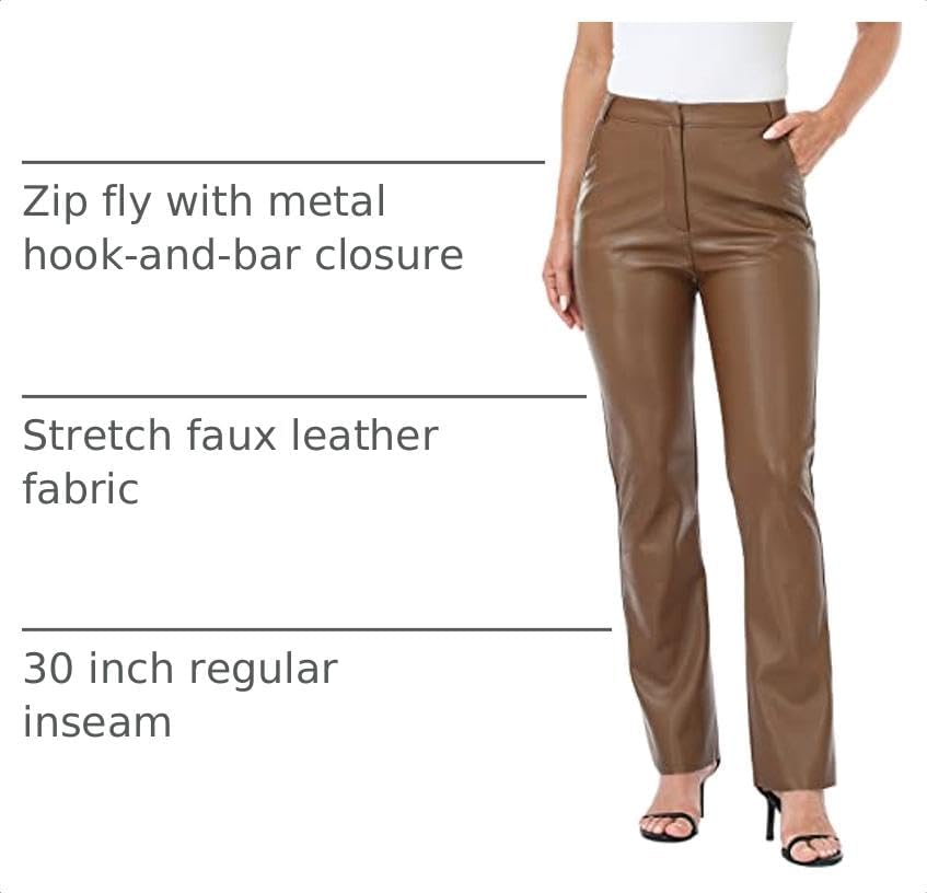 HDE Womens Faux Leather Pants High Waisted Straight Leg Trousers w/Pockets