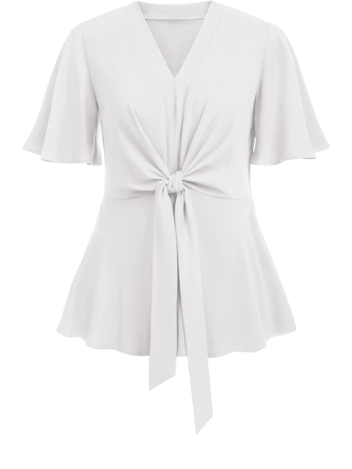 SCOMCHIC 2024 Women's Plus Size Peplum Tops Elegant V Neck Tie Front Bell Sleeve Flowy Blouses Shirts
