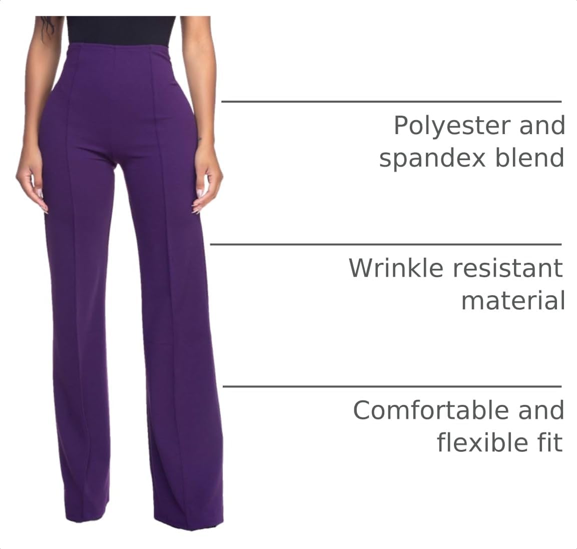 Cemi Ceri Women’s High Waist Wide Leg Dress Pants – Flared Business Slacks for Office, Work & Casual Wear, Stretch Comfort