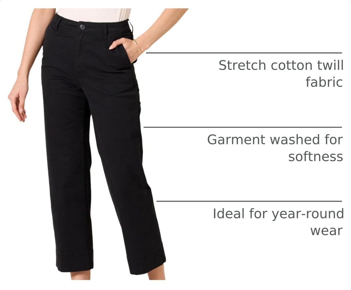 Amazon Essentials Women's High-Rise Slim-Fit Stretchy Ankle-Length Wide-Leg Khaki Pant