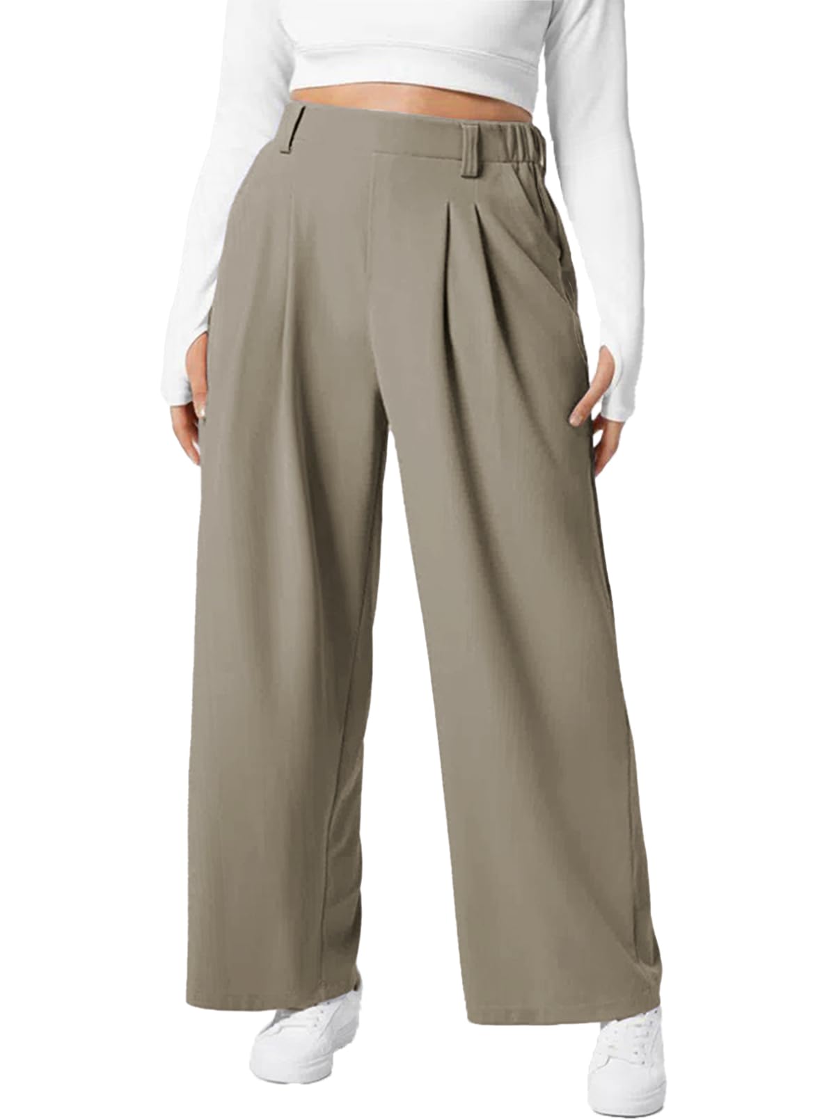 Eytino Womens Plus Size Wide Leg Dress Pants