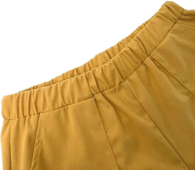 LOVESHOOT Corduroy Pants for Women Elastic High Waist Pull On Straight Leg Slacks Casual Fall Trousers with Pockets