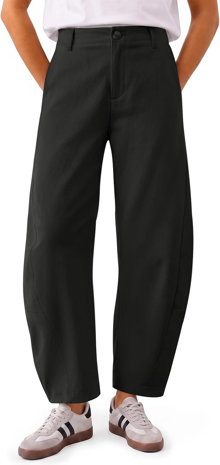Yousify Womens Baggy Barrel Pants Curved Elastic Waist Tapered Leg Trousers