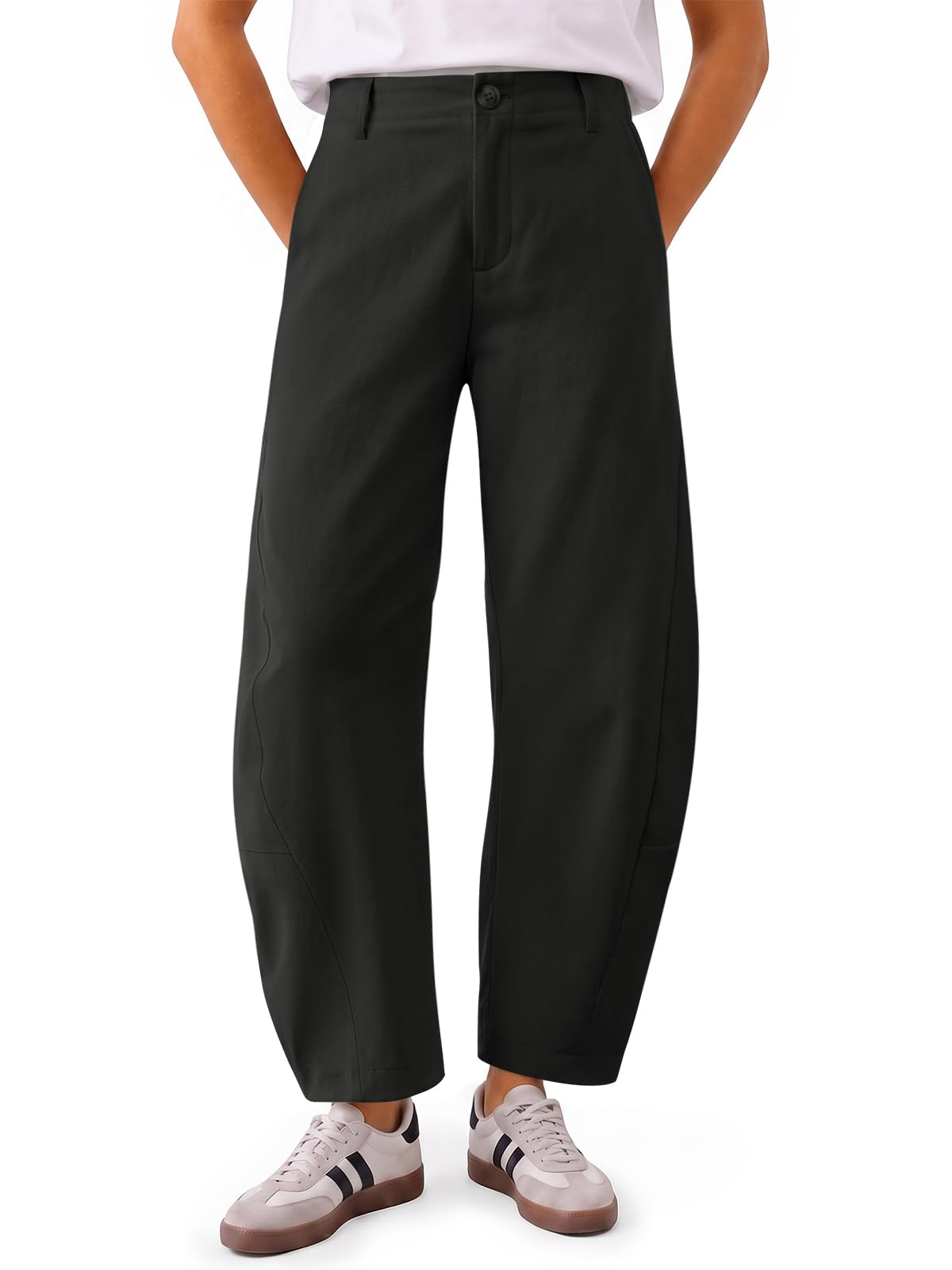 Yousify Womens Baggy Barrel Pants Curved Elastic Waist Tapered Leg Trousers