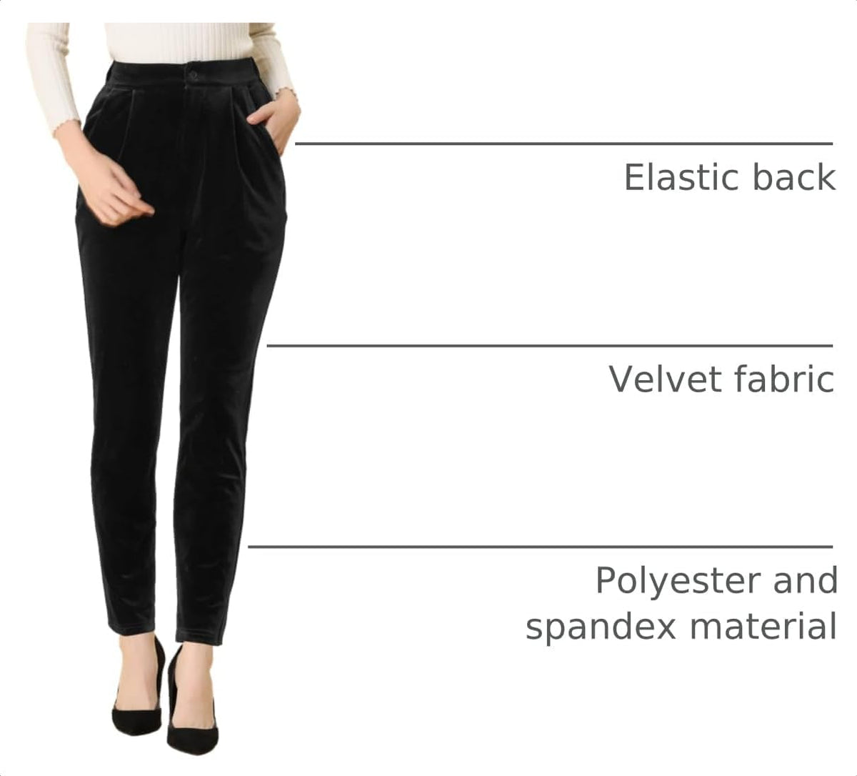 Allegra K Velvet Pants Women Dressy Straight Leg Trousers with Pockets