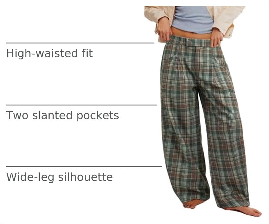 Kedera Women's Plaid Wide Leg Pants High Waisted Baggy Trousers Work Slacks