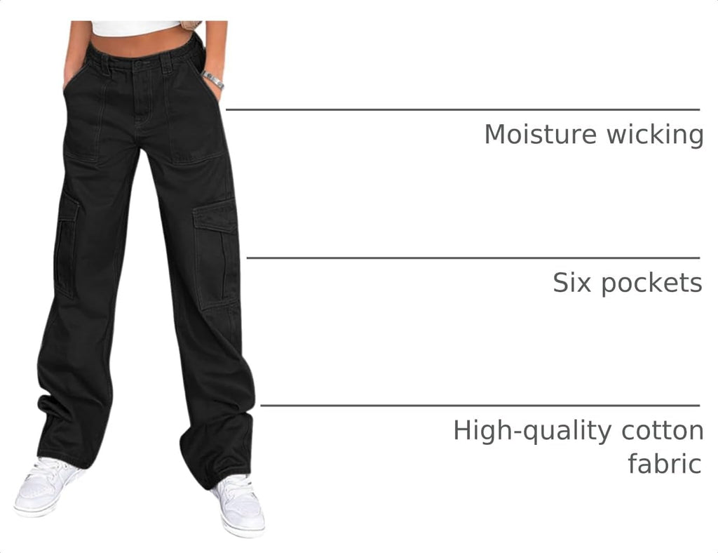 Lepunuo Cargo Pants for Women High Waisted Casual Pants Baggy Stretchy Wide Leg Y2K Streetwear with 6 Pockets