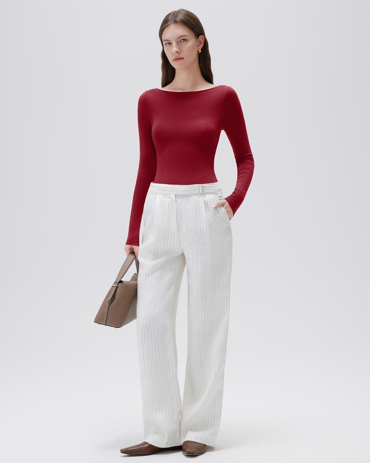 SUUKSESS Cloud Cashmere Women Boat Neck Fitted Long Sleeve Shirt Basic Knit Tops