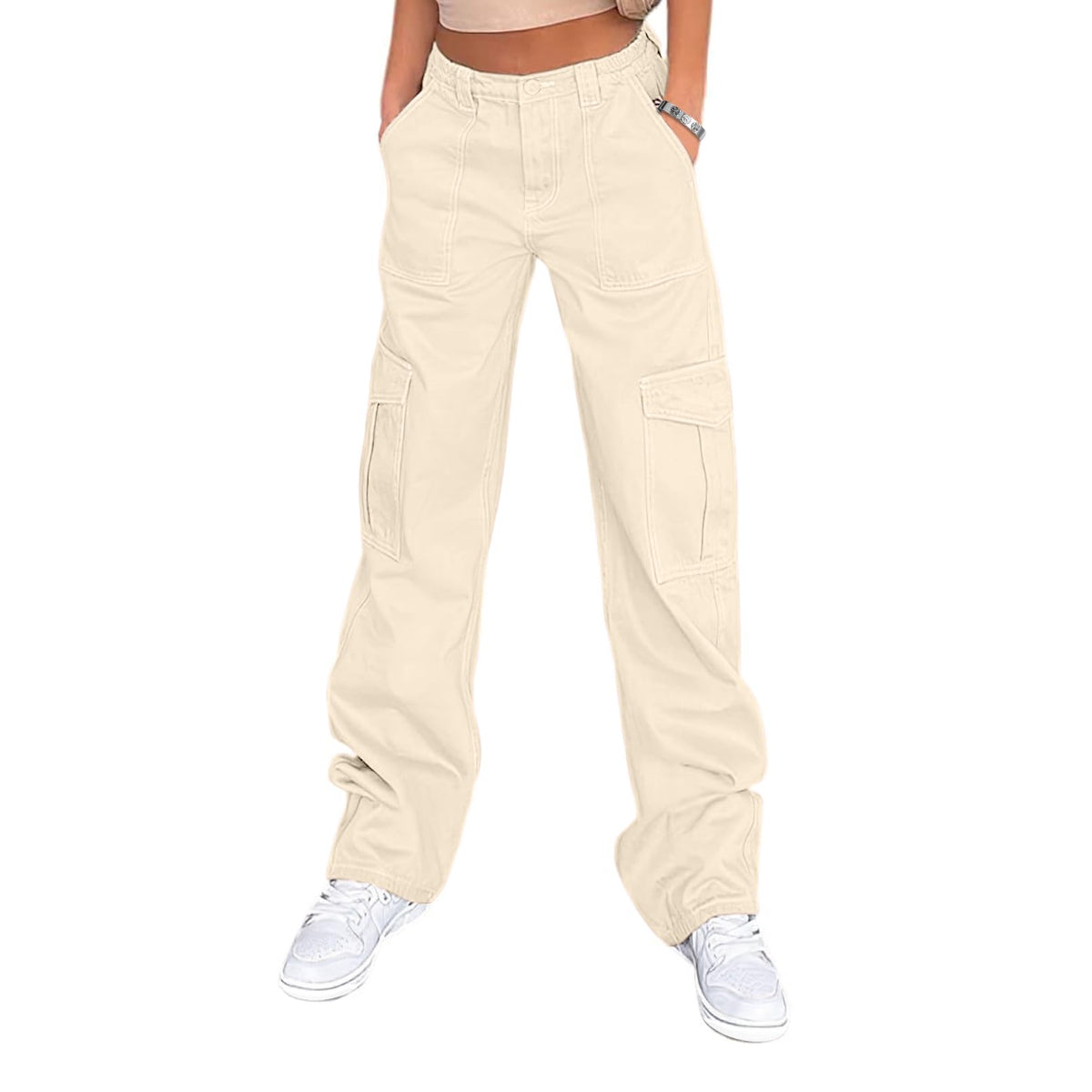 Lepunuo Cargo Pants for Women High Waisted Casual Pants Baggy Stretchy Wide Leg Y2K Streetwear with 6 Pockets