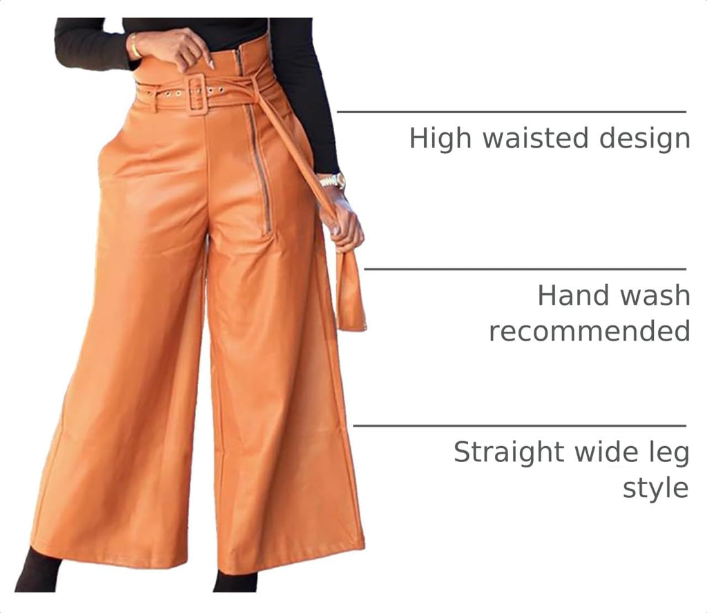 Tcremisa Leather Pants Women High Waisted Faux Leather Wide Leg Pant