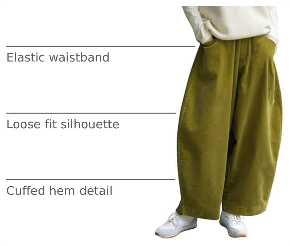 CHARTOU Women Corduroy Barrel Pants Wide Leg Vintage Mid Rise Y2k Baggy Boyfriend Pants