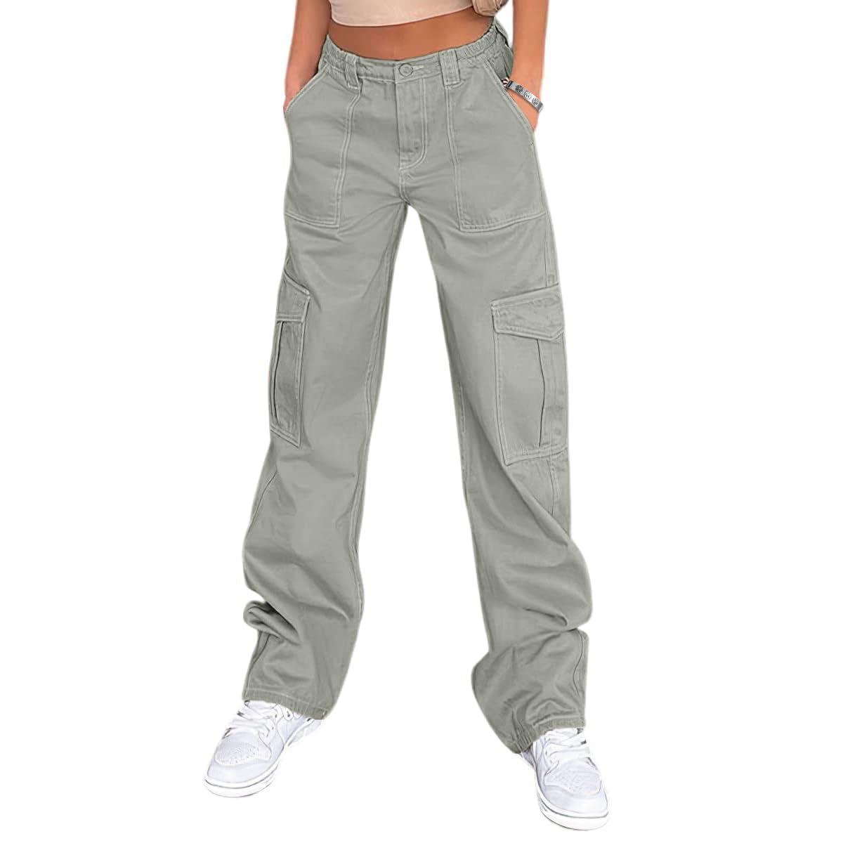 Lepunuo Cargo Pants for Women High Waisted Casual Pants Baggy Stretchy Wide Leg Y2K Streetwear with 6 Pockets