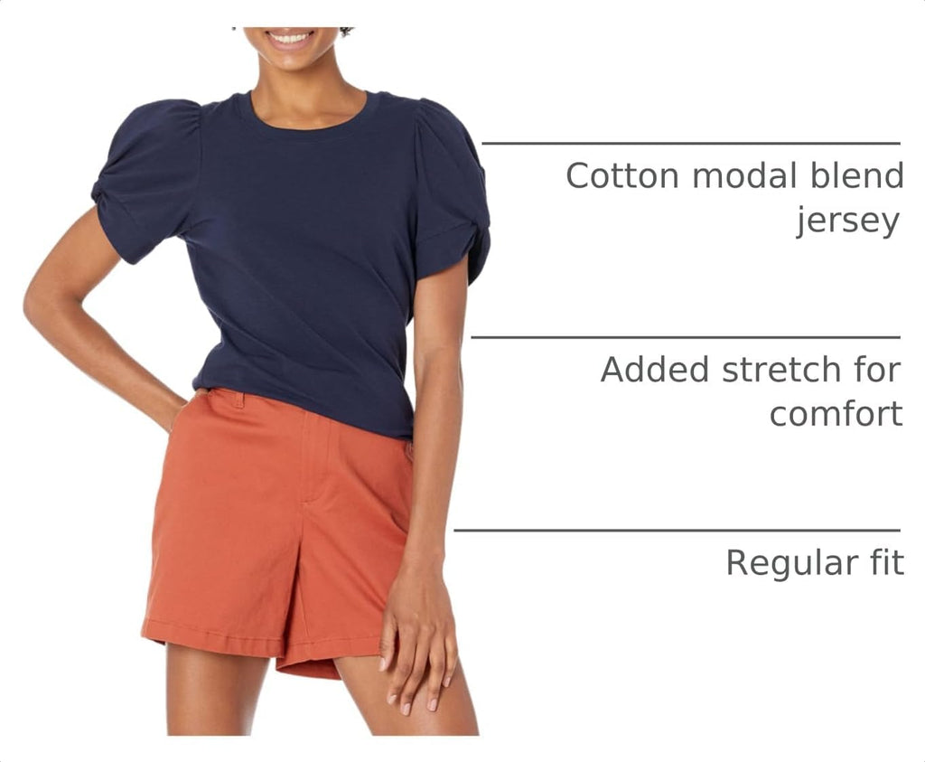 Amazon Essentials Women's Regular-Fit Twist Puff Sleeve Crewneck T-Shirt