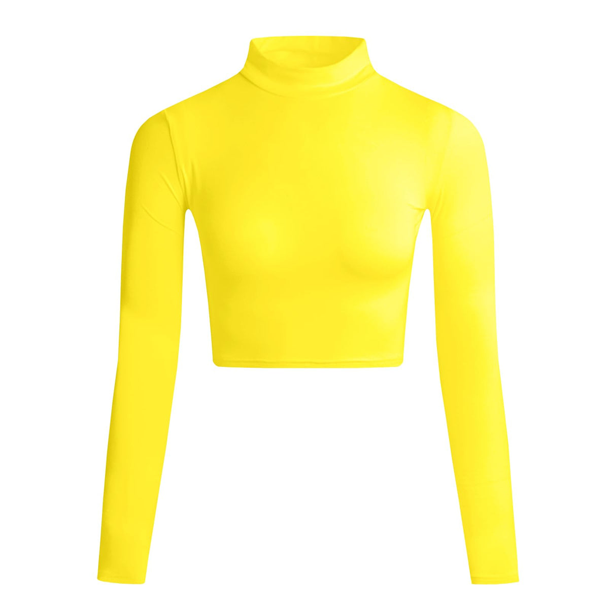 LONGBIDA Women's Long Sleeve Mock Neck Crop Tops Stretch Base Layer T-Shirt