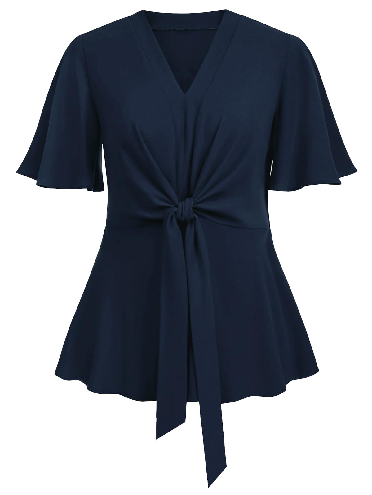 SCOMCHIC 2024 Women's Plus Size Peplum Tops Elegant V Neck Tie Front Bell Sleeve Flowy Blouses Shirts