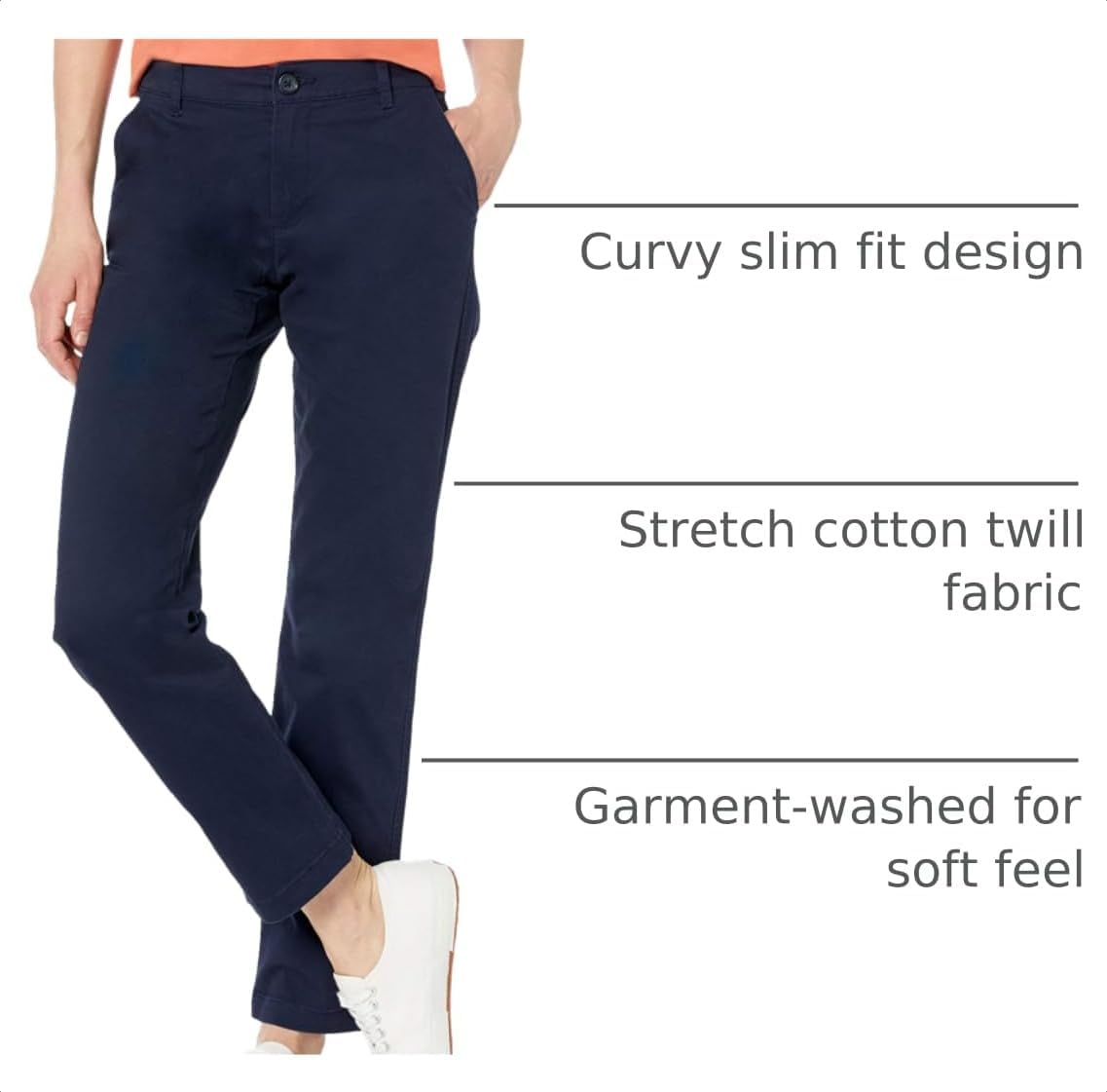 Amazon Essentials Women's Curvy Straight-Leg Mid-Rise Stretch Twill Chino Pants