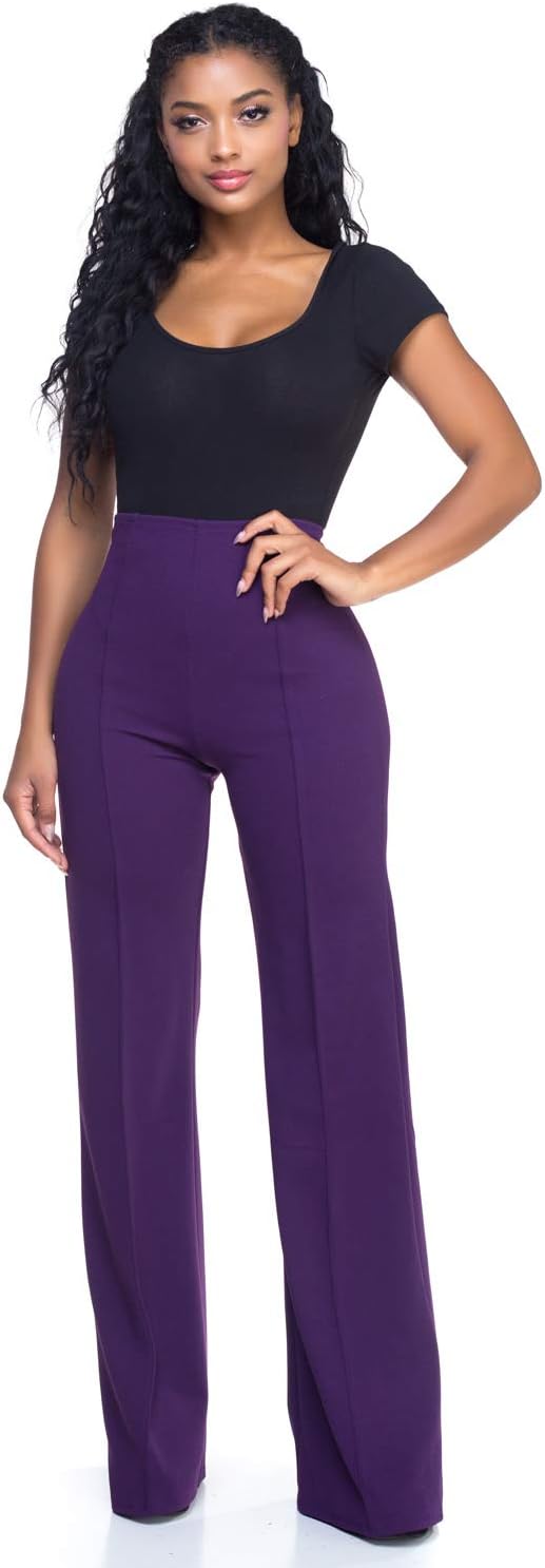 Cemi Ceri Women’s High Waist Wide Leg Dress Pants – Flared Business Slacks for Office, Work & Casual Wear, Stretch Comfort