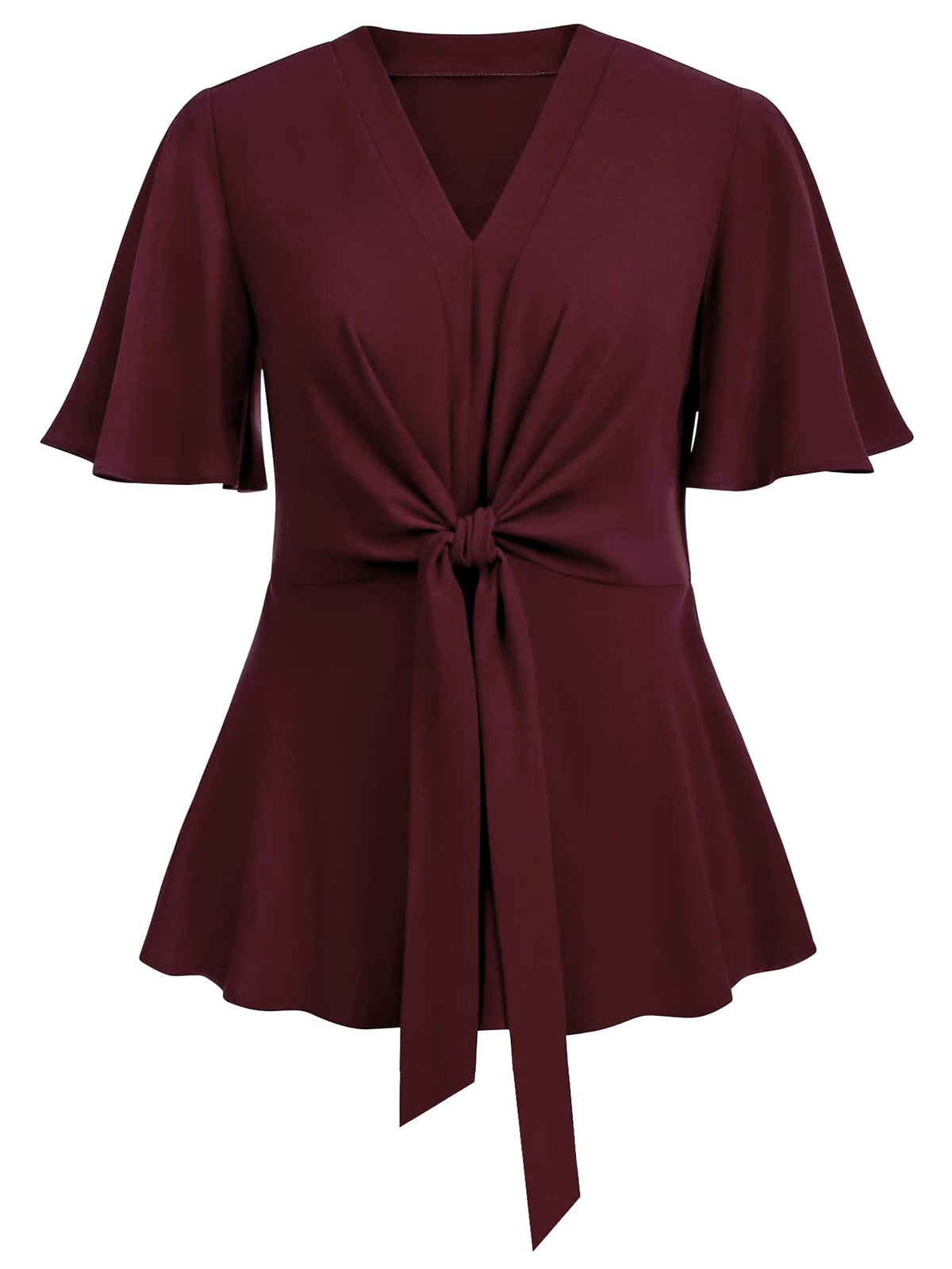 SCOMCHIC 2024 Women's Plus Size Peplum Tops Elegant V Neck Tie Front Bell Sleeve Flowy Blouses Shirts