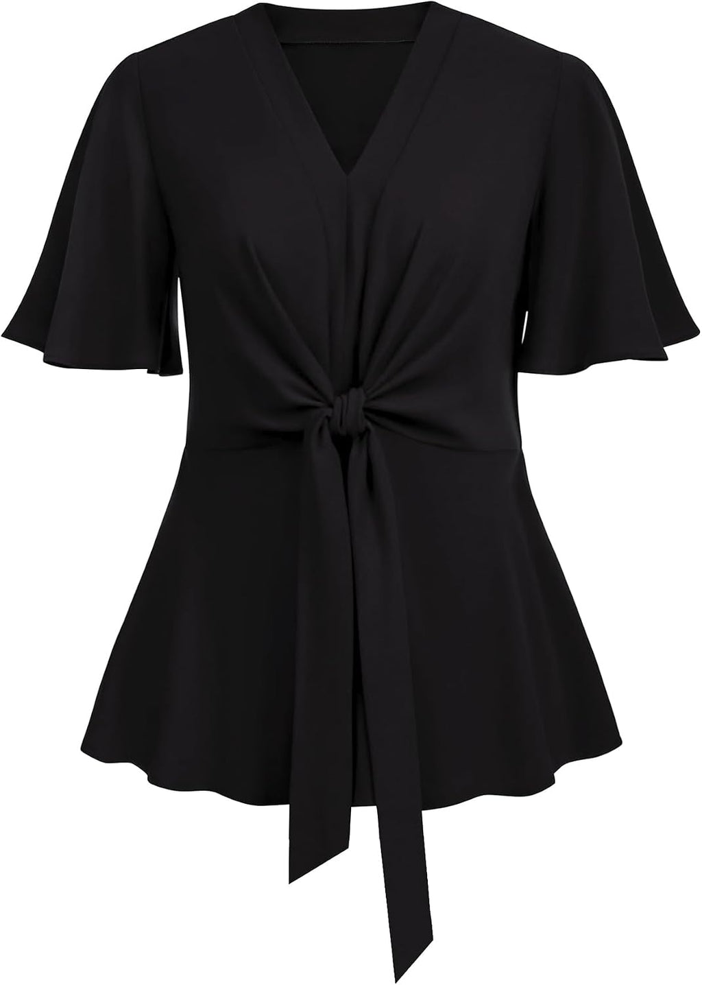 SCOMCHIC 2024 Women's Plus Size Peplum Tops Elegant V Neck Tie Front Bell Sleeve Flowy Blouses Shirts