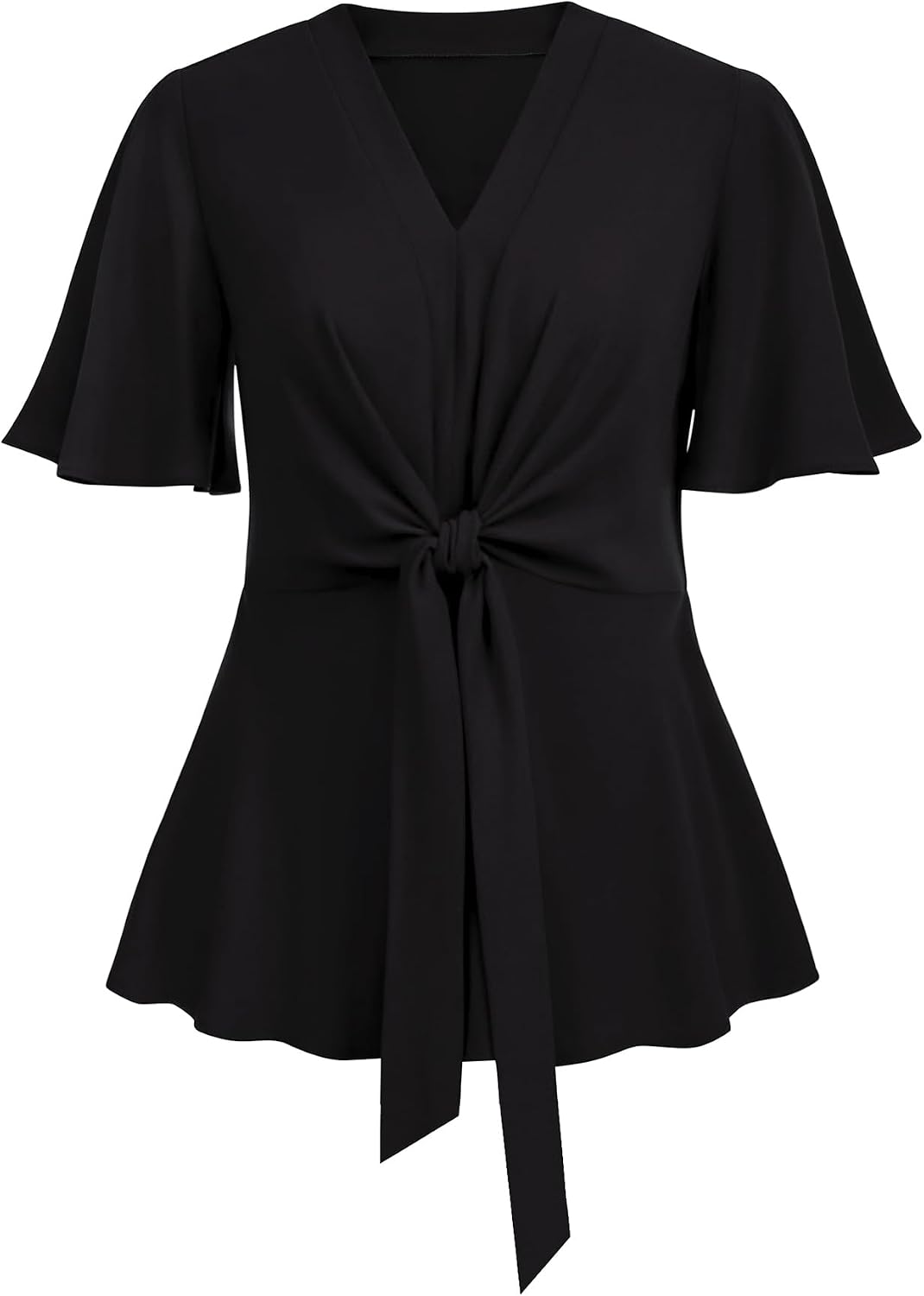 SCOMCHIC 2024 Women's Plus Size Peplum Tops Elegant V Neck Tie Front Bell Sleeve Flowy Blouses Shirts