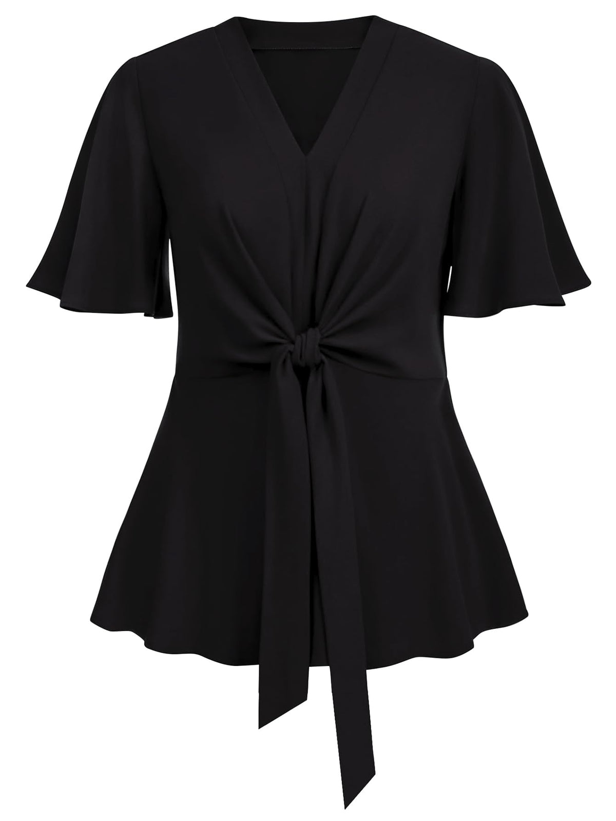 SCOMCHIC 2024 Women's Plus Size Peplum Tops Elegant V Neck Tie Front Bell Sleeve Flowy Blouses Shirts