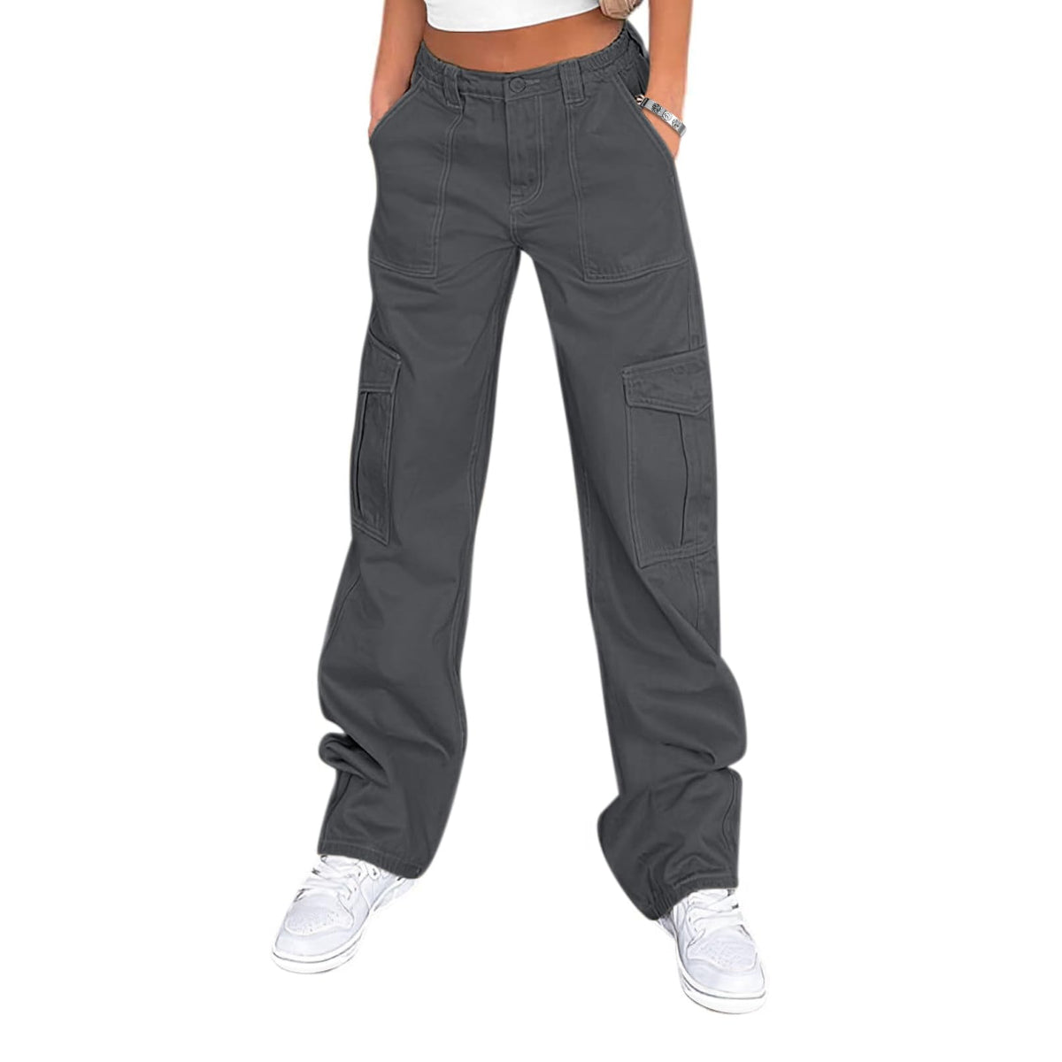 Lepunuo Cargo Pants for Women High Waisted Casual Pants Baggy Stretchy Wide Leg Y2K Streetwear with 6 Pockets