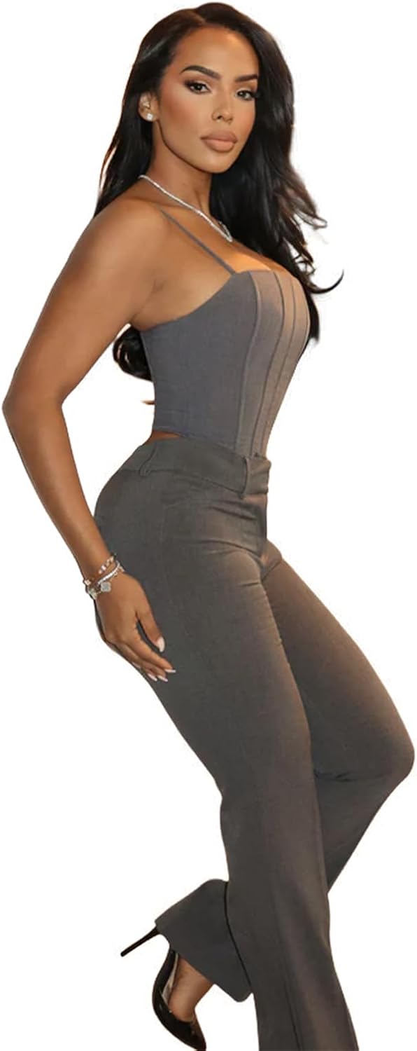 Work Dress Pants for Women Cotton Blend Bootcut Office Slacks Tailored Slit Fit Business Trousers