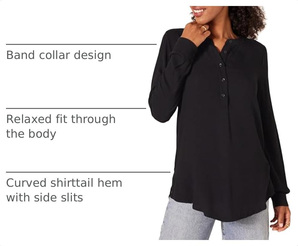 Amazon Essentials Women's Long-Sleeve Relaxed Fit Popover Blouse, Collared Business Casual Work Shirt